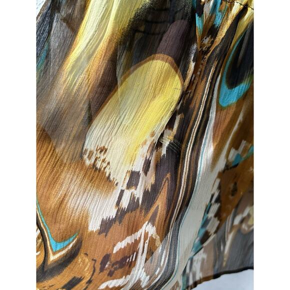 Vintage Peter Nygard Womens Sz 16 Brown Silk Abstract Peacock Skirt & Blouse Set - Picture 9 of 16